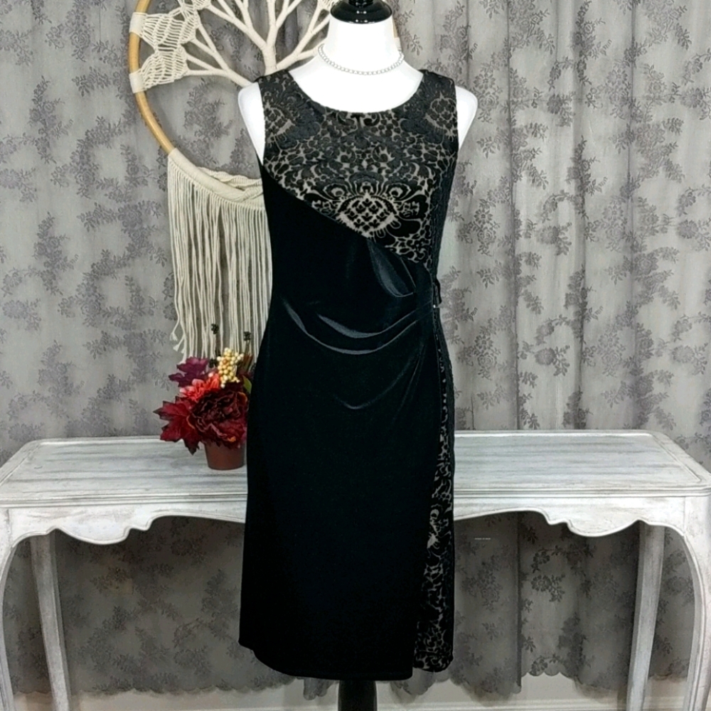R&M Richards velvet damask cocktail formal dress